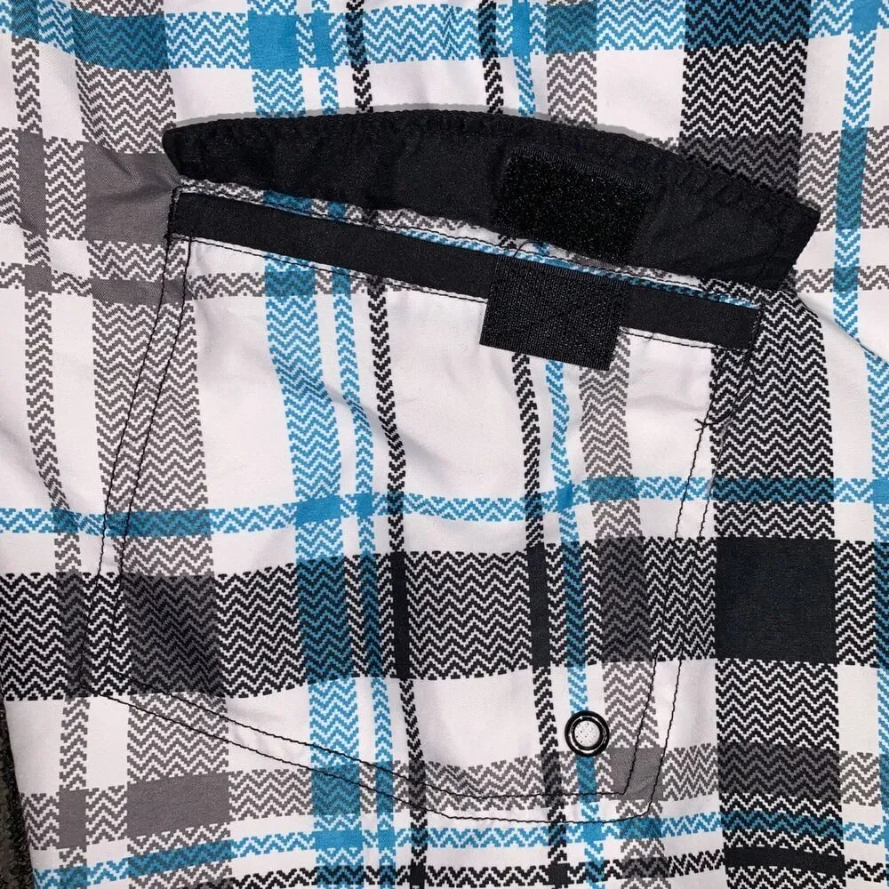 Merona Mens Plaid Board Shorts Swim Trunks Black White Blue Size 32